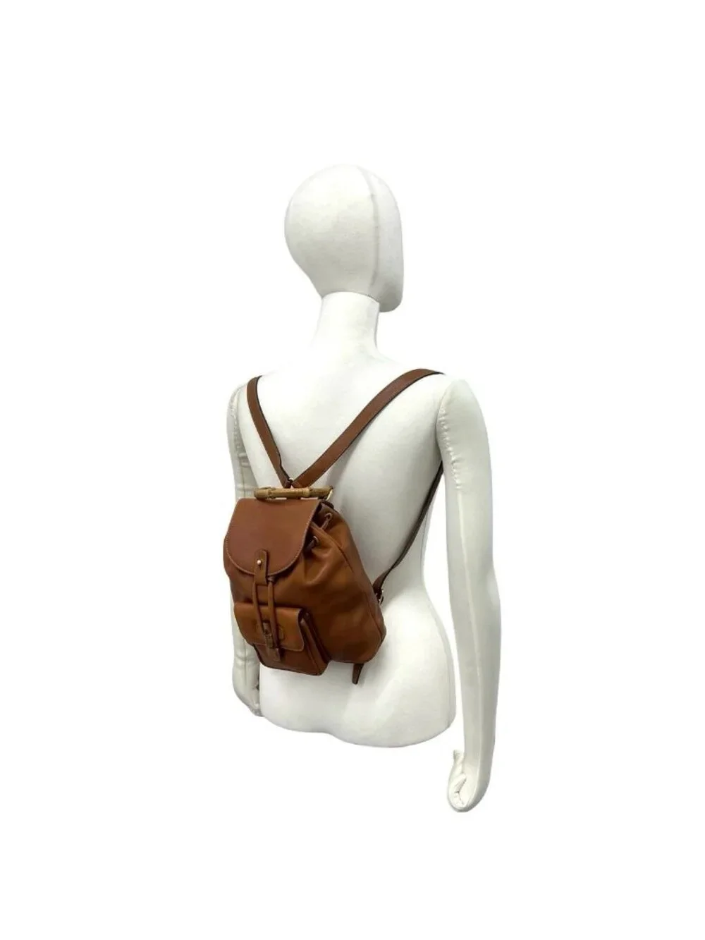 Gucci Vintage Bamboo Leather Backpack Brown
